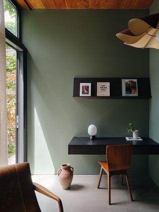 A home office in a corner