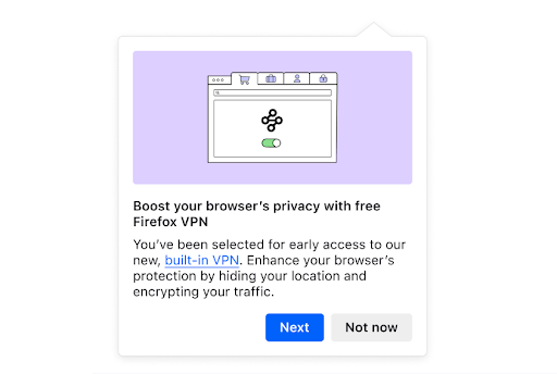 Firefox VPN opt-in pop-up in the browser