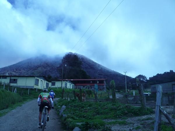 A rider heads toward the volcano.