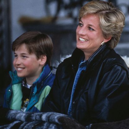 Princess Diana rides a sled with Prince William and Prince Harry