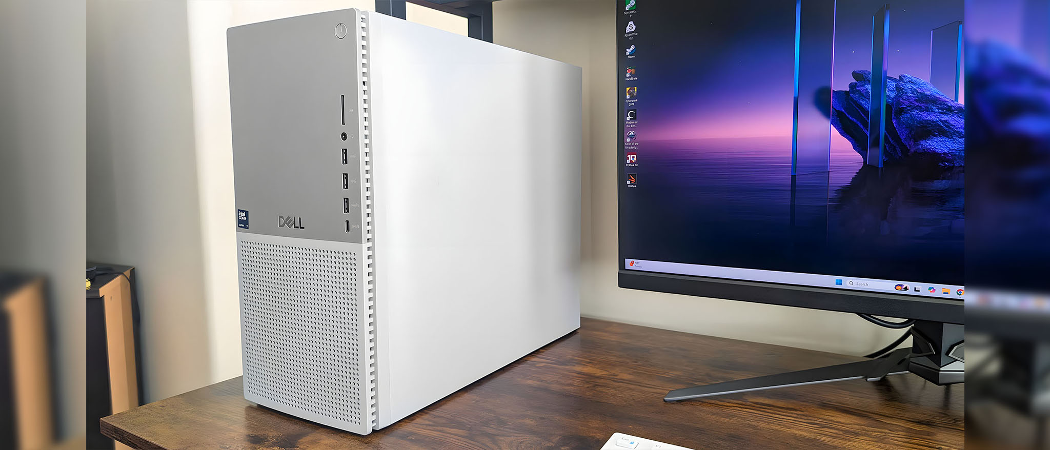 Dell Tower Plus EBT2250 on a desk and connected to a monitor.