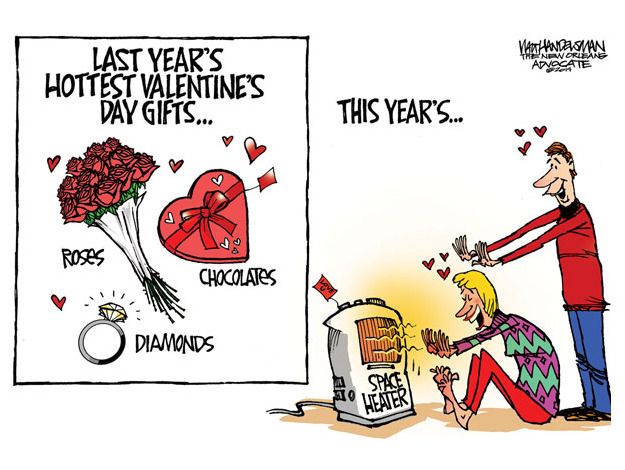 Editorial cartoon Valentine&amp;#039;s gifts space heater