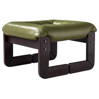 Percival Lafer Ottoman in Olive Green Leather and Mahogany