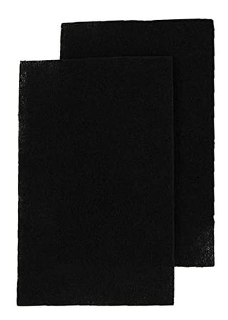 Two black rectangle charcoal filters on a white background. There are no distinguishing features at all, they are exceptionally dark.