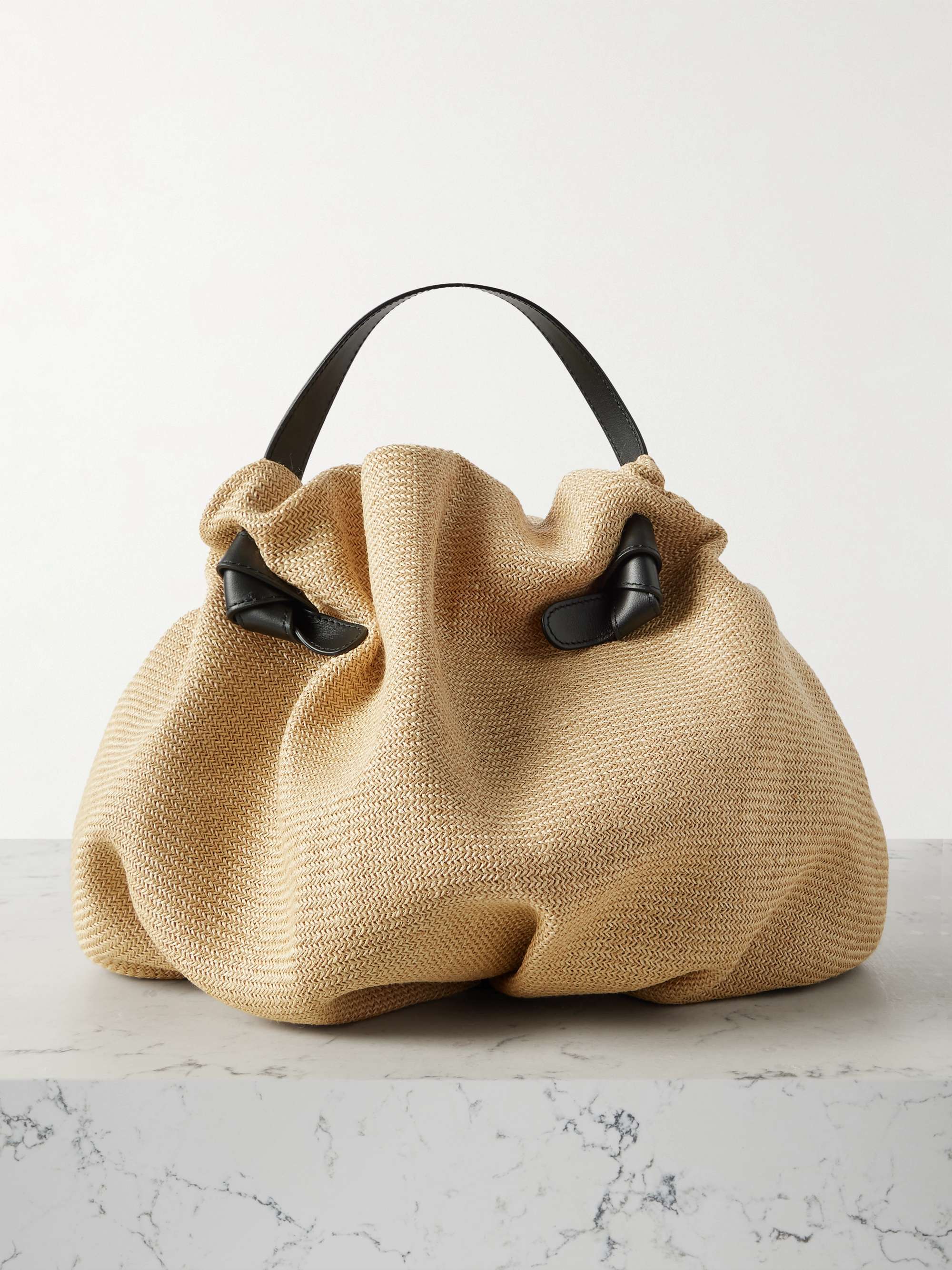 Taurus Leather-Trimmed Woven Raffia Tote
