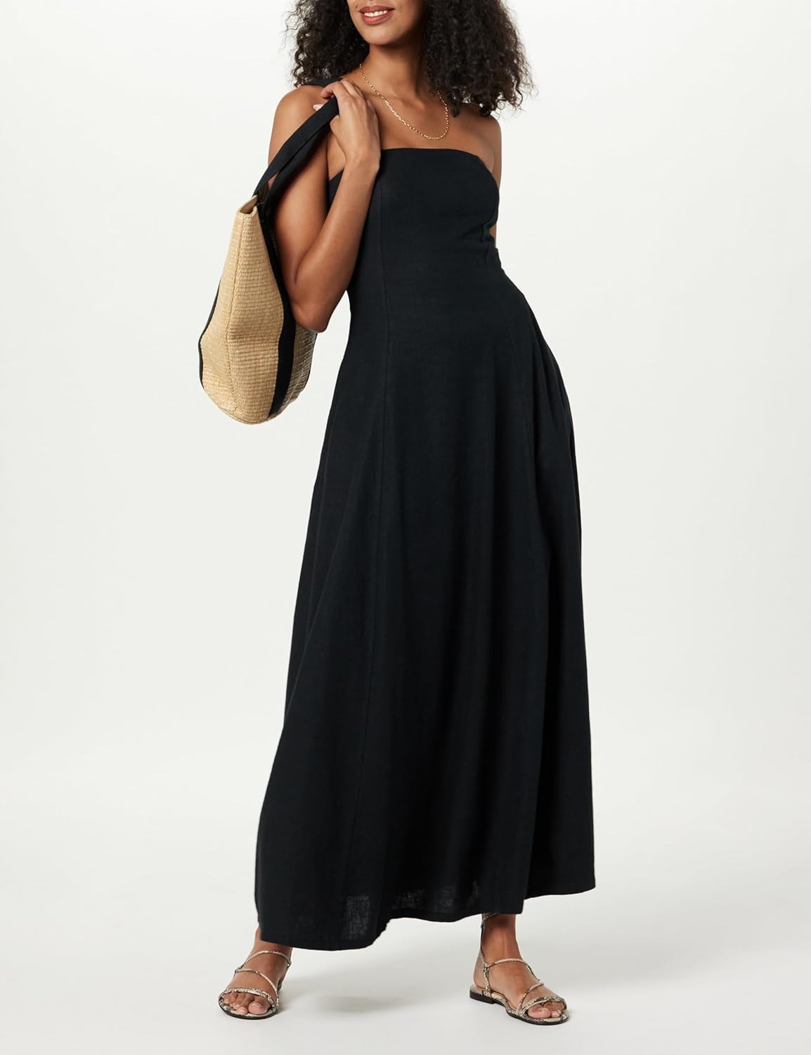 Drop women's Carlota Strapless Linen Maxi Dress, Black, XL