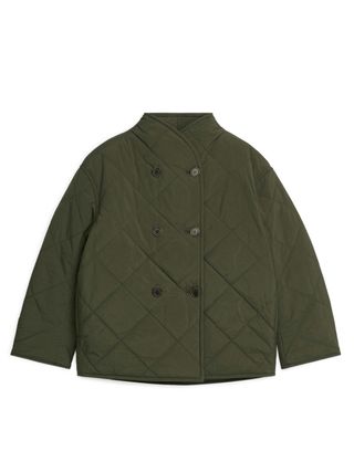 Quilted Shawl-Collar Jacket - Dark Kahki Green - Arket Gb