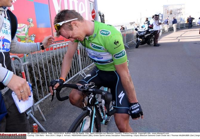 No smiles for Gianni at the finishline