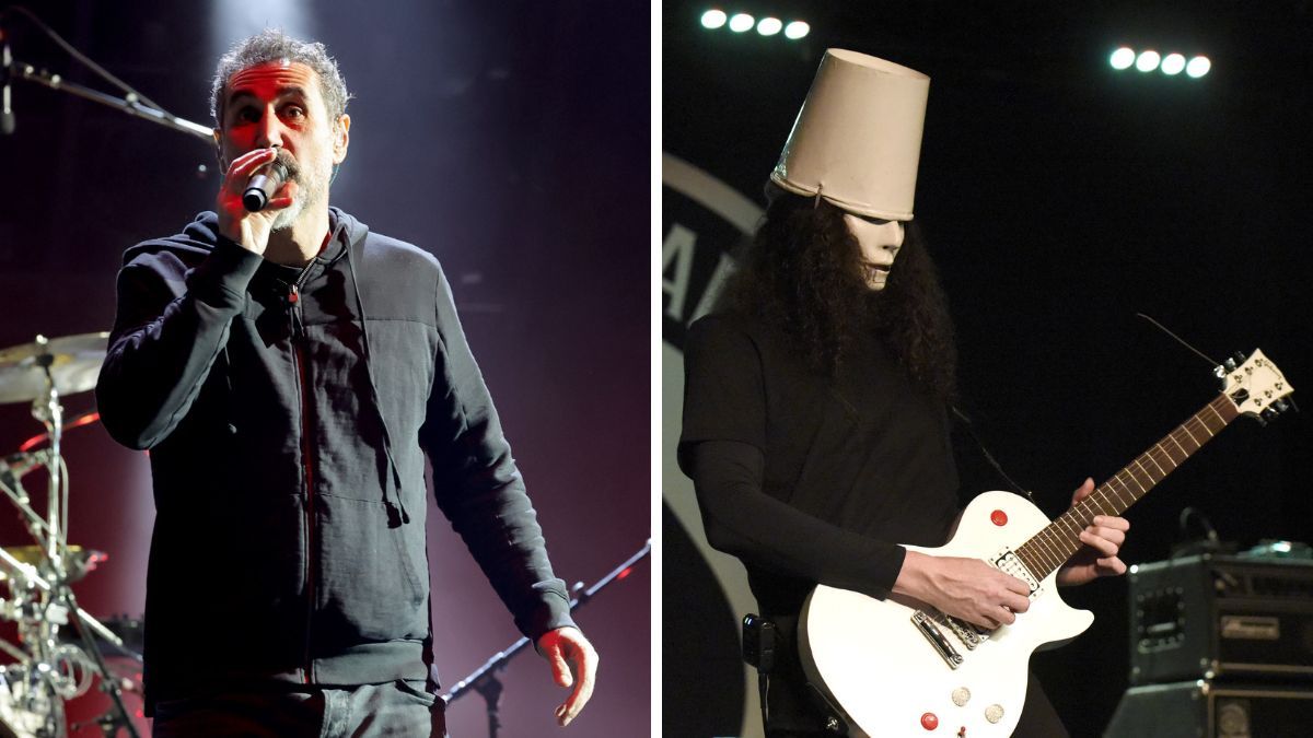 Left-Serj Tankian of System of a Down performs at the Banc of California Stadium on February 04, 2022 in Los Angeles, California; Right - Buckethead performs in support of his &quot;Happy Birthday MJ 23&quot; release at Ace of Spades on July 3, 2016 in Sacramento, California 