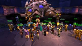 A guild celebrates in front of C'Thun, via Shivtr.com.