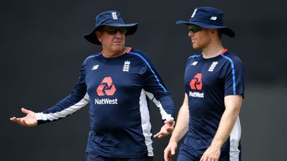 England cricket head coach Trevor Bayliss and one-day captain Eoin Morgan 