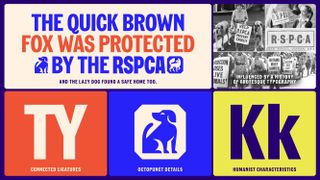 Demonstration of RSPCA Wilberforce Sans typeface, including example sentence