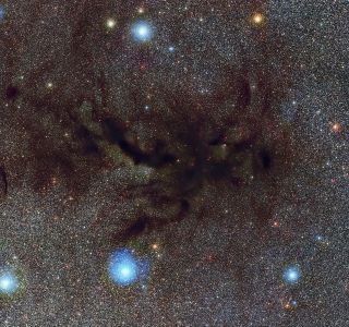 This picture shows Barnard 59, part of a vast dark cloud of interstellar dust called the Pipe Nebula
