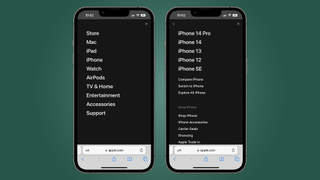 iPhone showing new navigation bar on apple.com