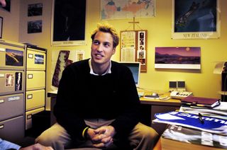 Prince William talks to Dr Charles Warren (unseen) in his office in the Geography department of St Andrews University.