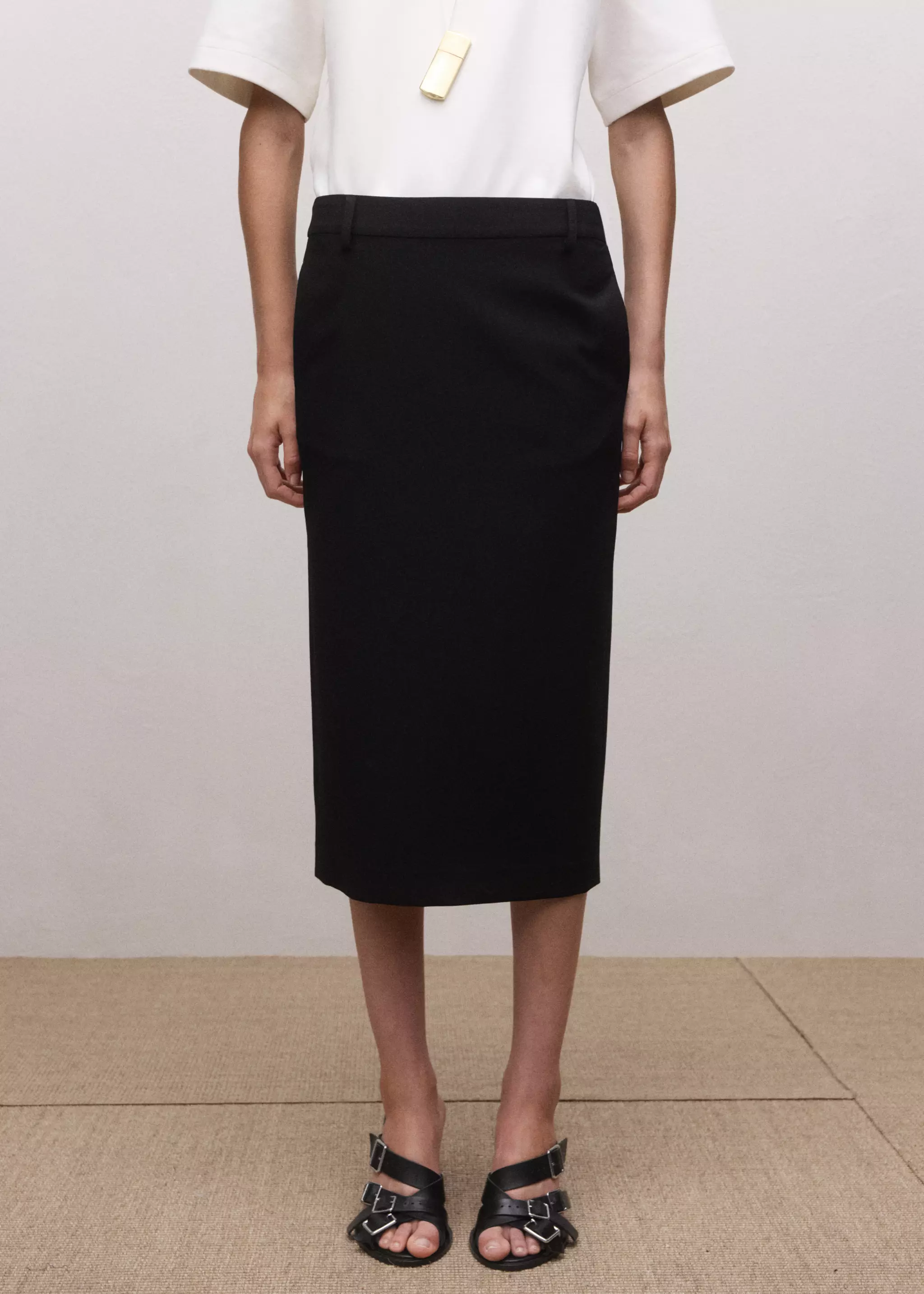 MANGO, Wool-Blend Midi-Skirt
