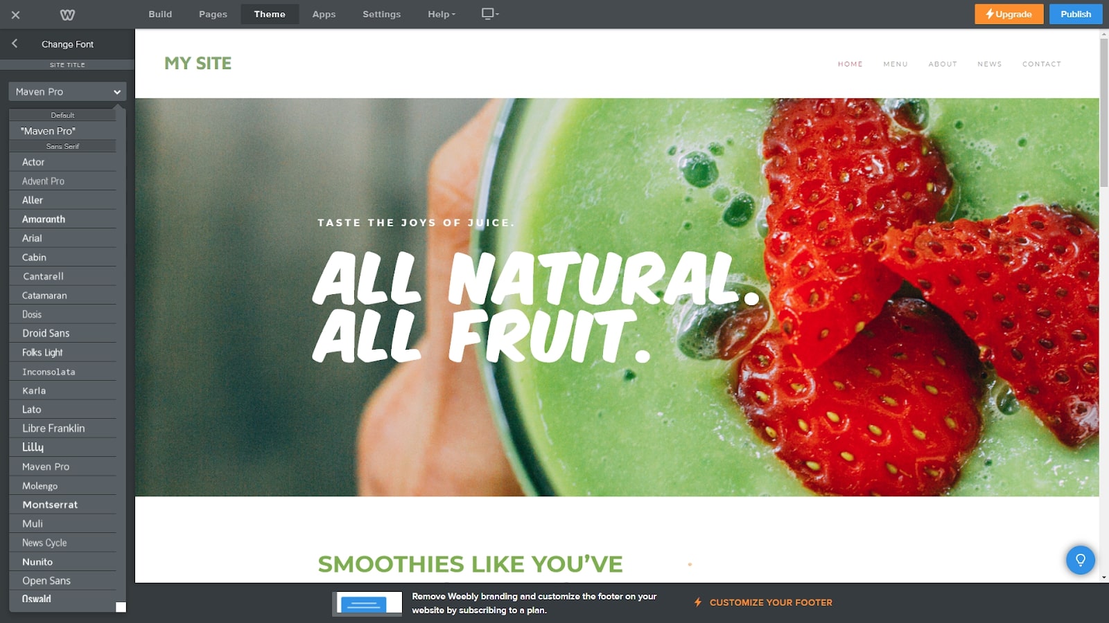 Weebly's website editor in use