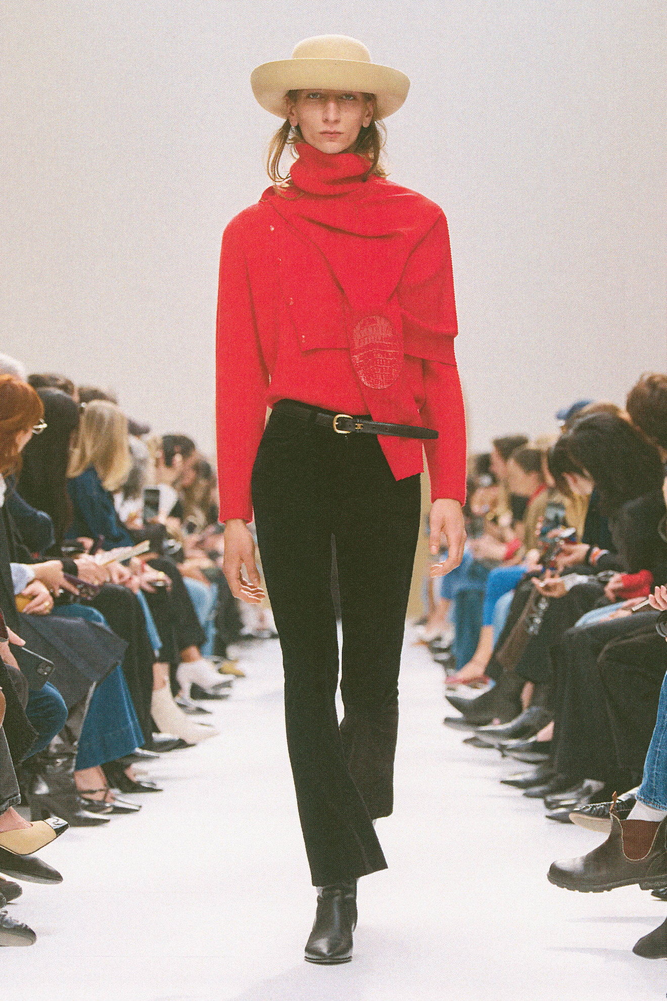 A model wore a similar shade of red on Celine's Fall 2026 runway