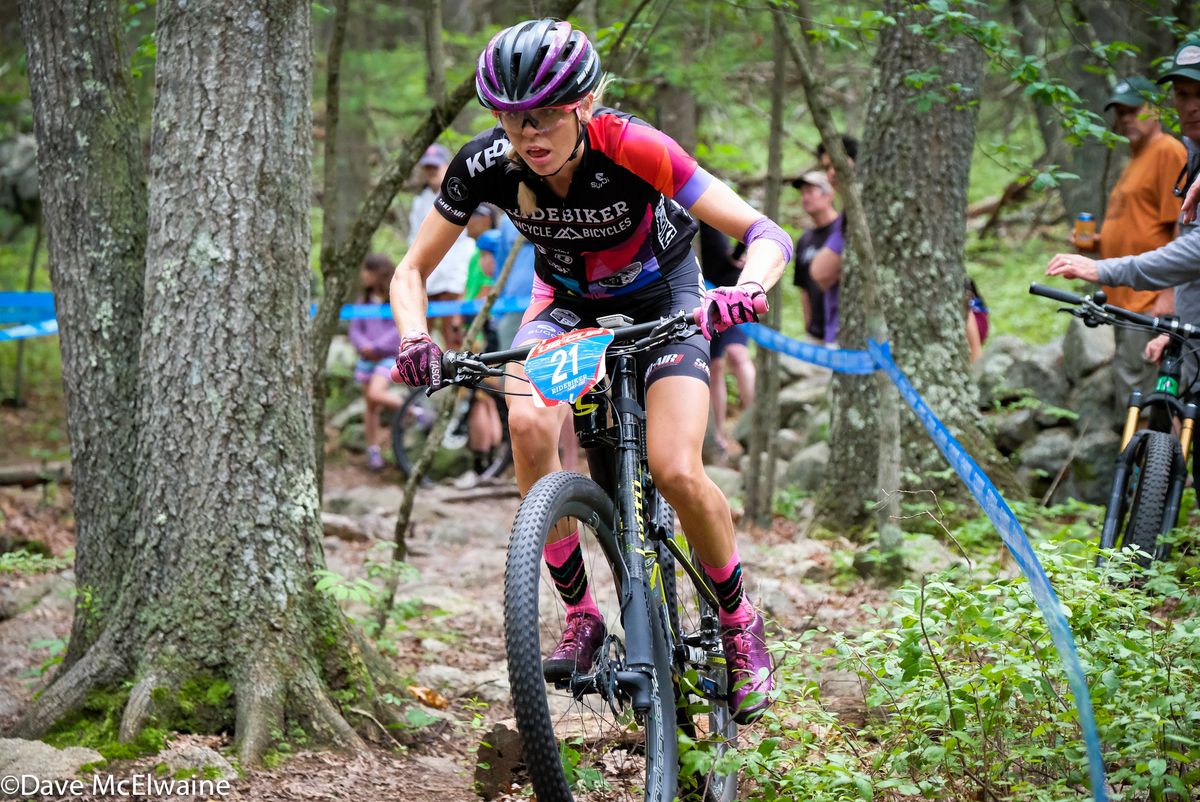 Nikki Peterson (Ridebiker) riding through one of the rock gardens