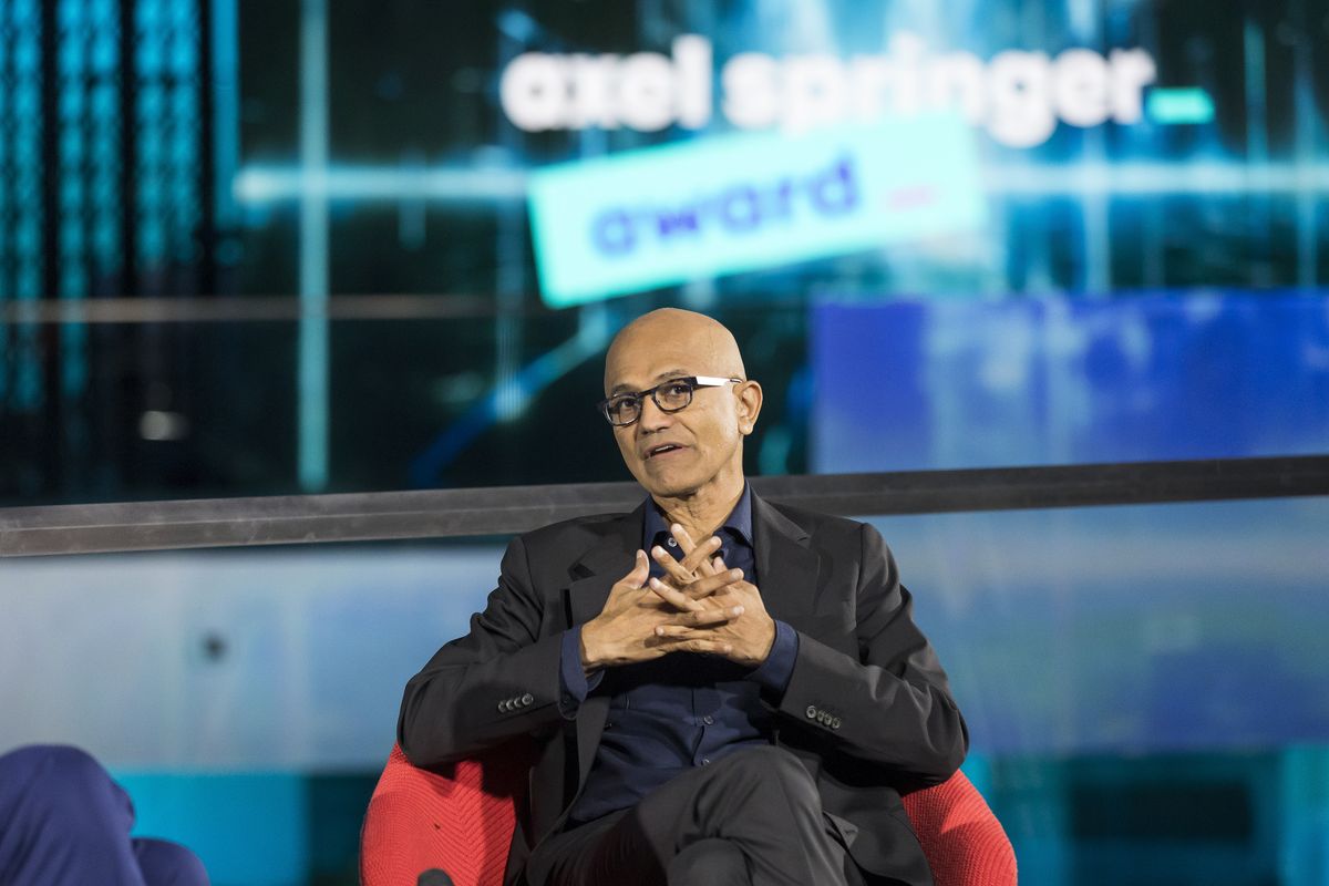 Microsoft CEO Satya Nadella at the Axel Springer award at Axel Springer Neubau on October 17, 2023 in Berlin, Germany