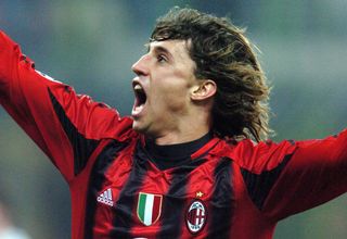 Hernan Crespo celebrates a goal for AC Milan against Shakhtar Donetsk in the Champions League in November 2004.
