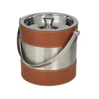 2-Bottle Brown Leather Modern Ice Bucket