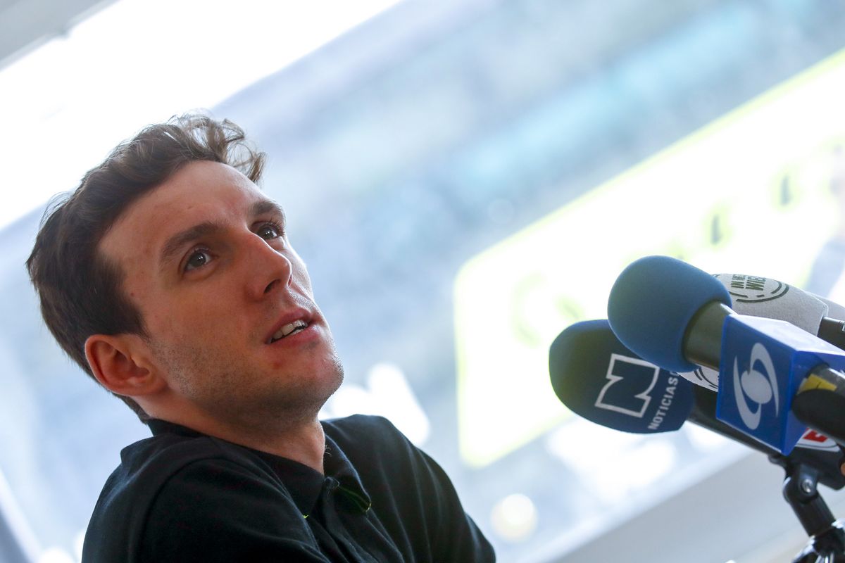Yates answering questions as the leader of the Giro d'Italia