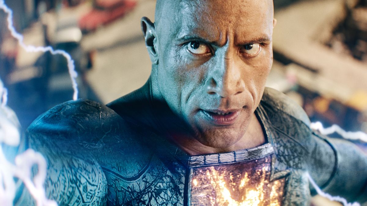 Dwayne Johnson using his lighting energy in battle in Black Adam.