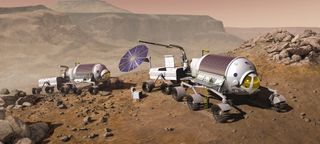 Human exploration of the Red Planet will depend on an evolving suite of vehicles, and also life-sustaining technologies that make use of local resources.