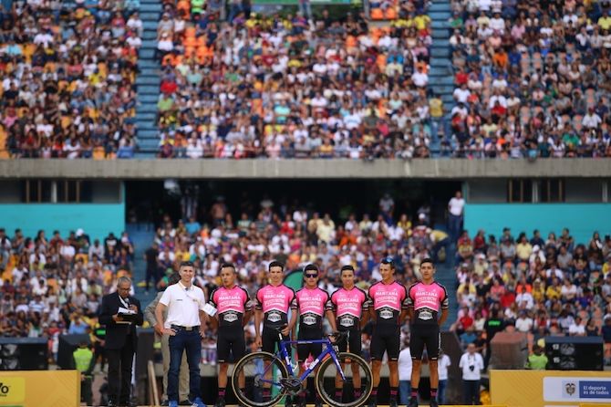 Local Pro Continental team Manzana Postobon is presented to the fans ahead of the Tour Colombia