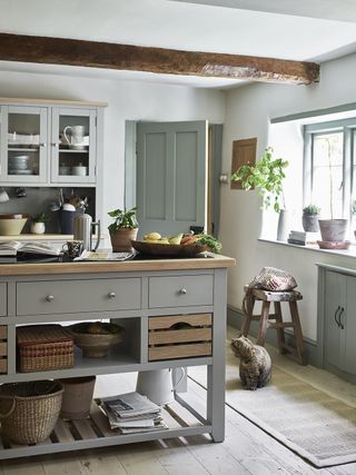 gray country kitchen island in rustic style kitchen