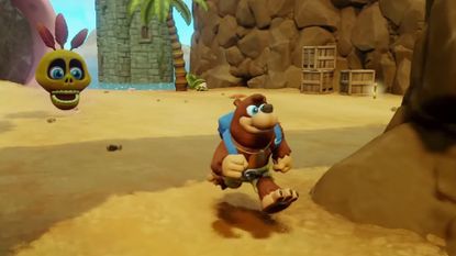 Banjo runs toward the viewer in Banjo-Kazooie: Mumbomania, a fan game made in Dreams