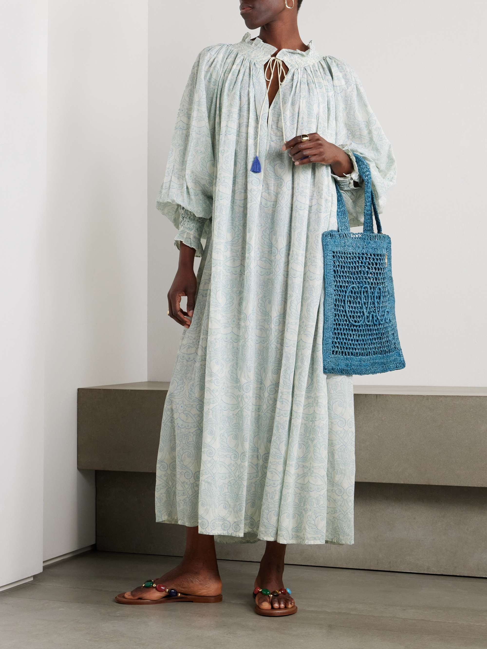 Vladia Tasseled Printed Cotton-Voile Midi Dress