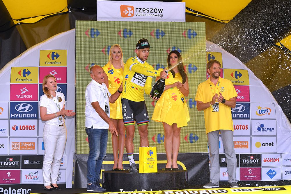 Peter Sagan (Bora-Hansgrohe) celebrates another day in yellow