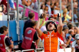 Joy for the Netherlands’ Marianne Vos as she wins her first road world title