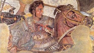 We see the famous mosaic from Pompeii of Alexander the Great riding his horse in battle.