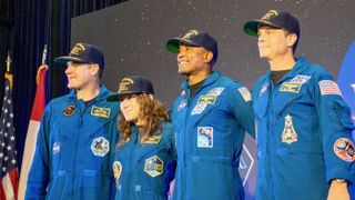 The Artemis 2 astronauts in Houston on April 11, 2026.