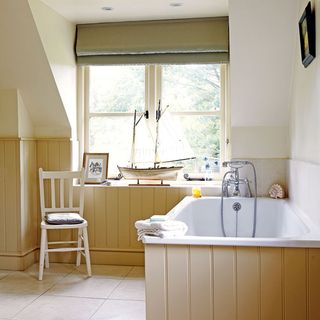 idyllic sussex farmhouse main bathroom with cottage style tongue and groove lines the bathroom and window sill