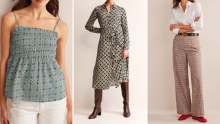 composite of three models wearing clothing from boden