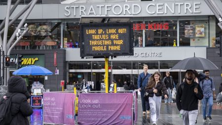 Public order messages in Stratford City centre on 5th June 2025 in London, United Kingdom. (photo by Mike Kemp/In Pictures via Getty Images)