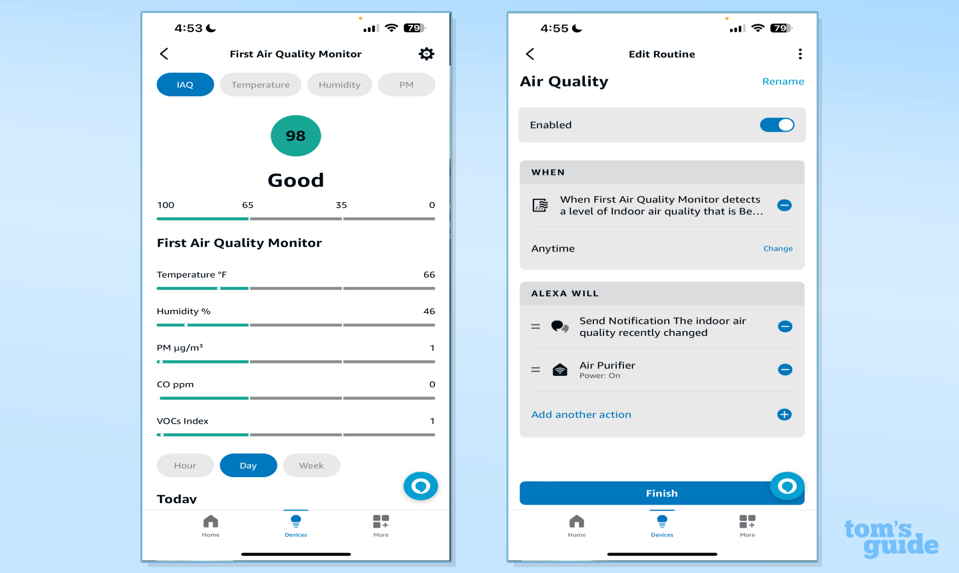 Amazon Air Quality monitor in Alexa app for routine and data
