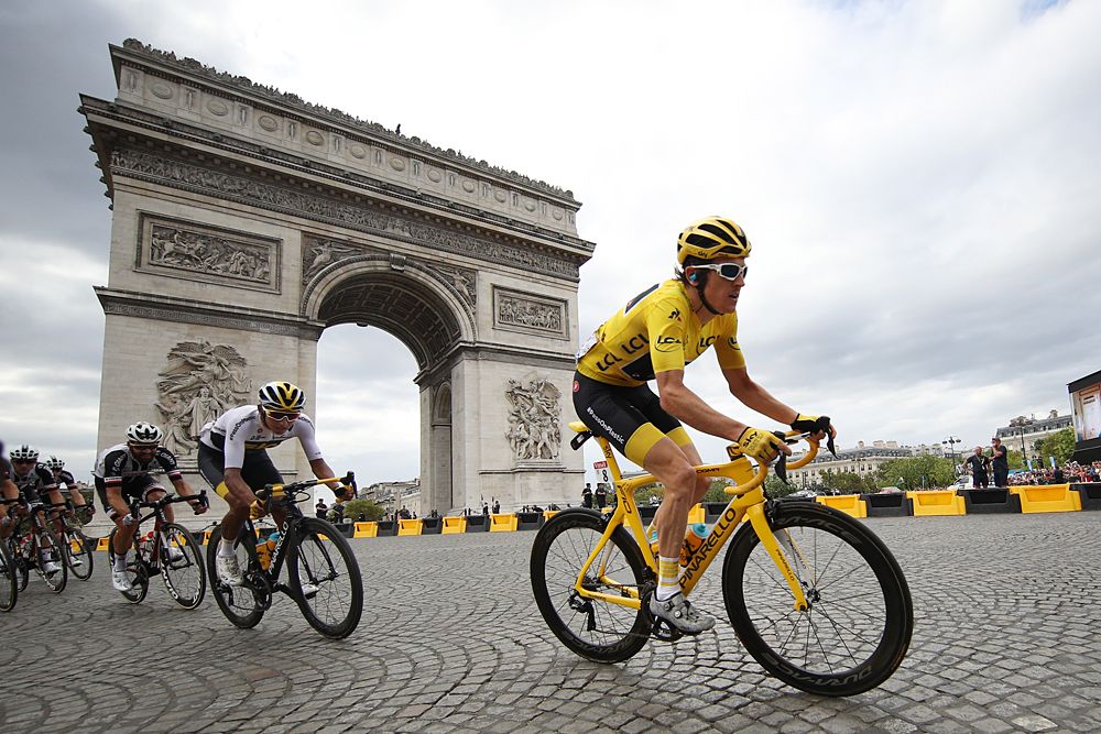 Geraint Thomas (Team Sky) racing stage 21 at the Tour de France