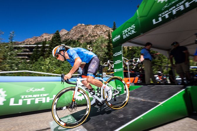 Tyler Magner (Rally UHC) gets under way on the prologue of the 2019 Tour of Utah