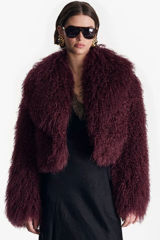 De Savary Burgundy Mongolian Cropped Coat