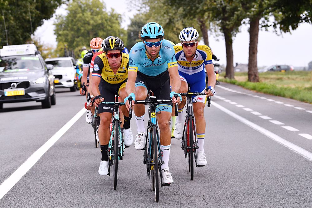 Dylan Groenewegen of Netherlands and Team Lotto Nl - Jumbo / Laurens De Vreese of Belgium and Astana Pro Team / Jonas Rickaert of Belgium and Team Sport Vlaanderen-Baloise during stage 7 at BinckBank Tour