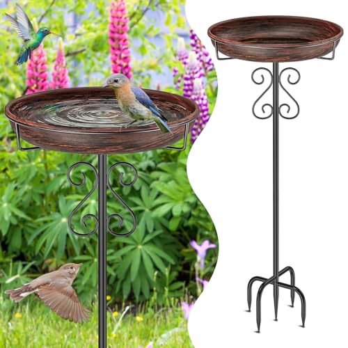 Tuspeu Metal Bird Bath for Outside,bird Baths Feeder Bowl With 5 Prongs Base Stake,freestanding Birdbaths for Outdoors Garden Patio Yard Lawn Decor (vintage Bronze)