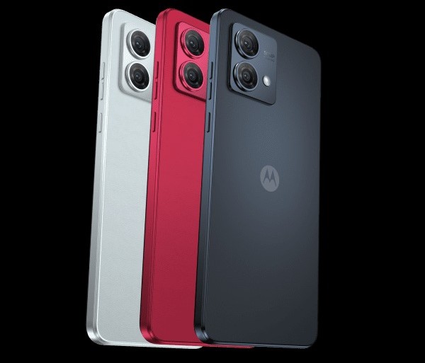 Moto G84 in Viva Magenta, Marshmallow Blue and Midnight Blue