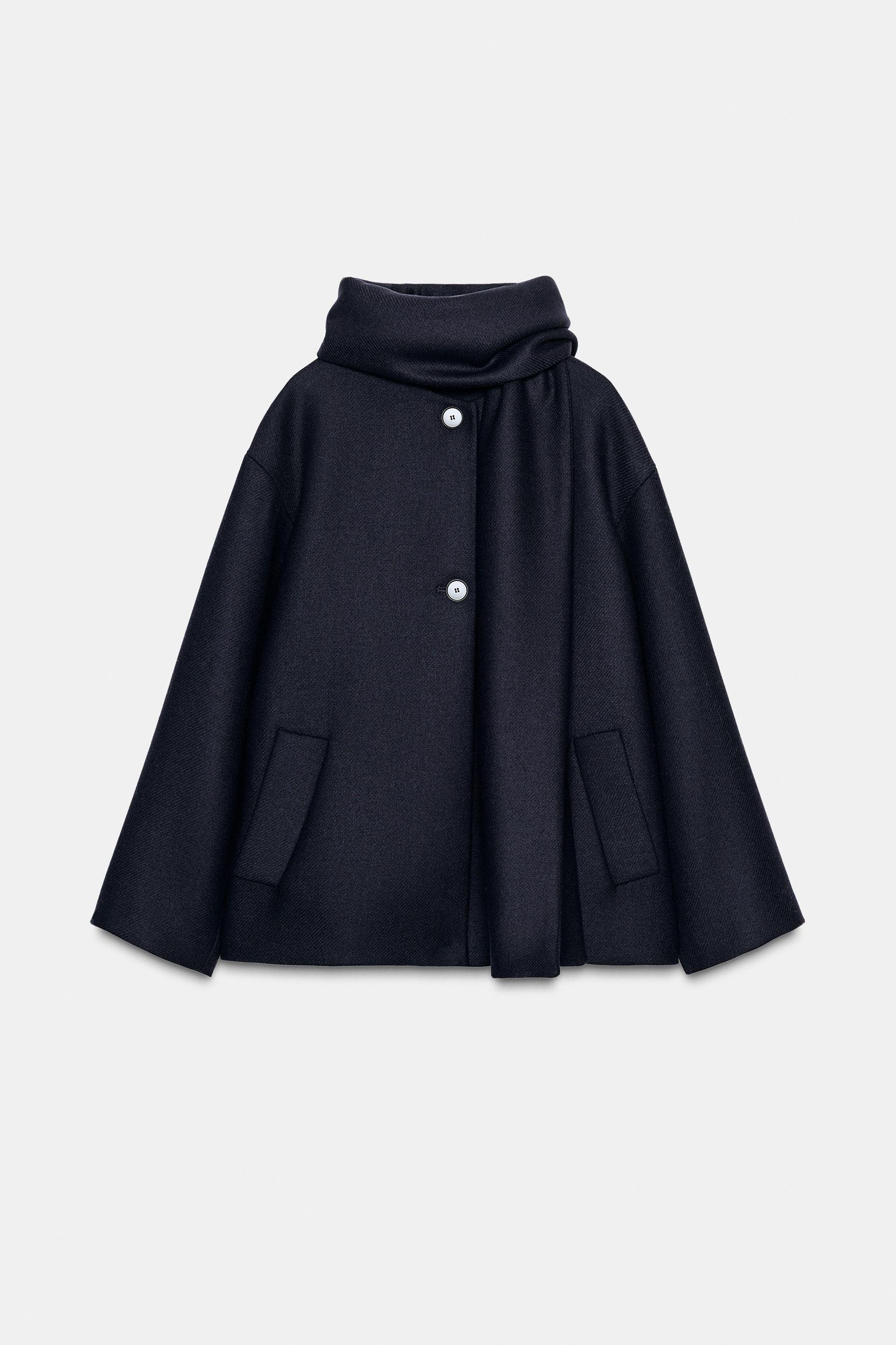 Wool Blend Short Coat With Scarf