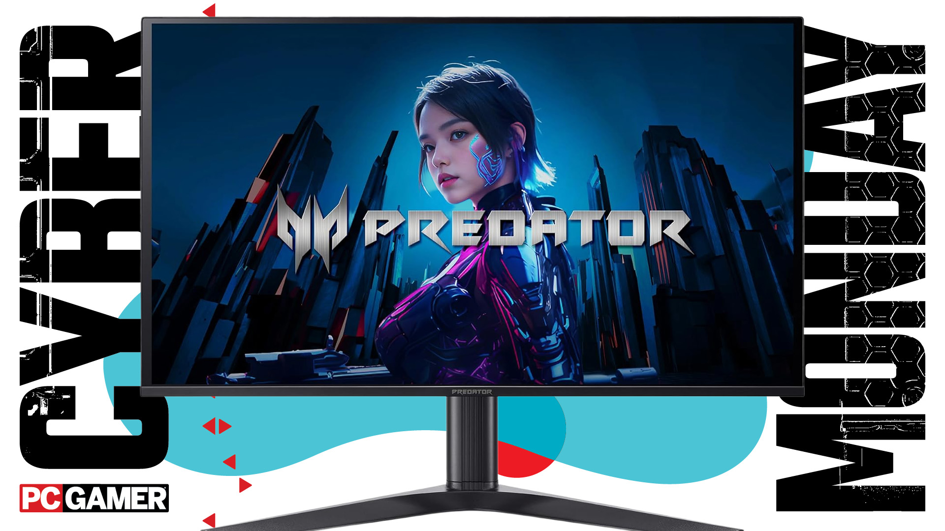 An Acer gaming monitor on a blue Cyber Monday background.