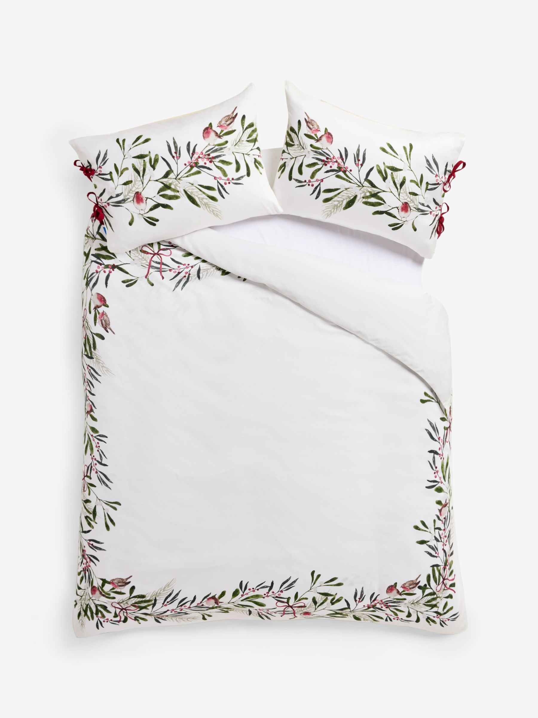 Natural 200tc Sateen Robins Christmas Duvet Cover and Pillowcase Set - Size Single